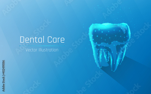 tooth in wireframe style. Dental care, dental clinic, dental medicine concept. Dentist white toothpaste, teeth freshness symbol.
beautiful smile,  mouthwash. plexus. vector illustration, dot, low poly