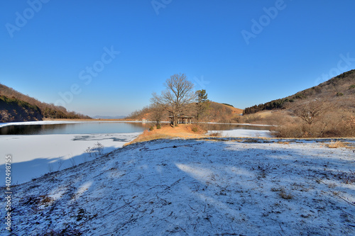 Winter lake landscape