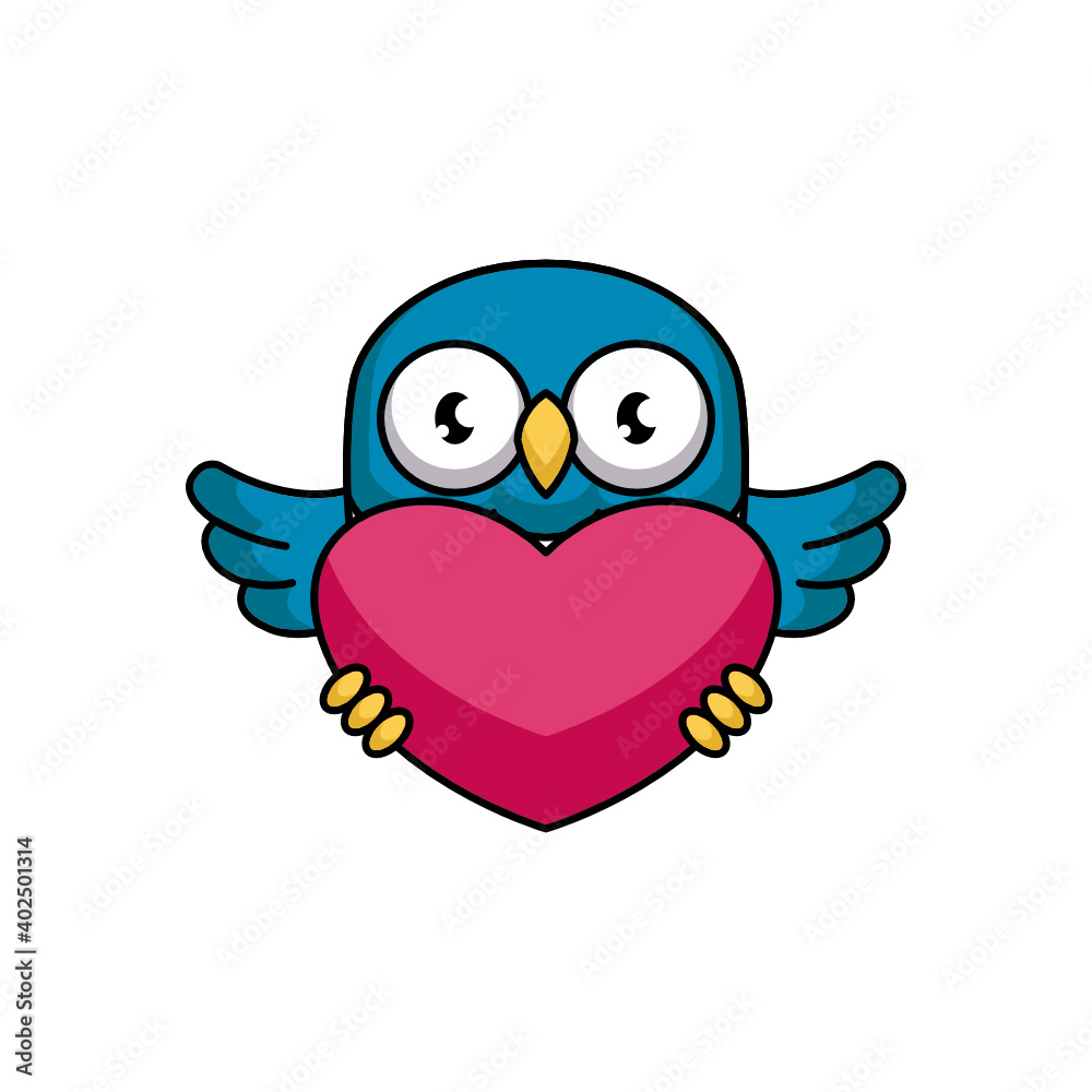 Cute animal owl bird in Valentine's Day