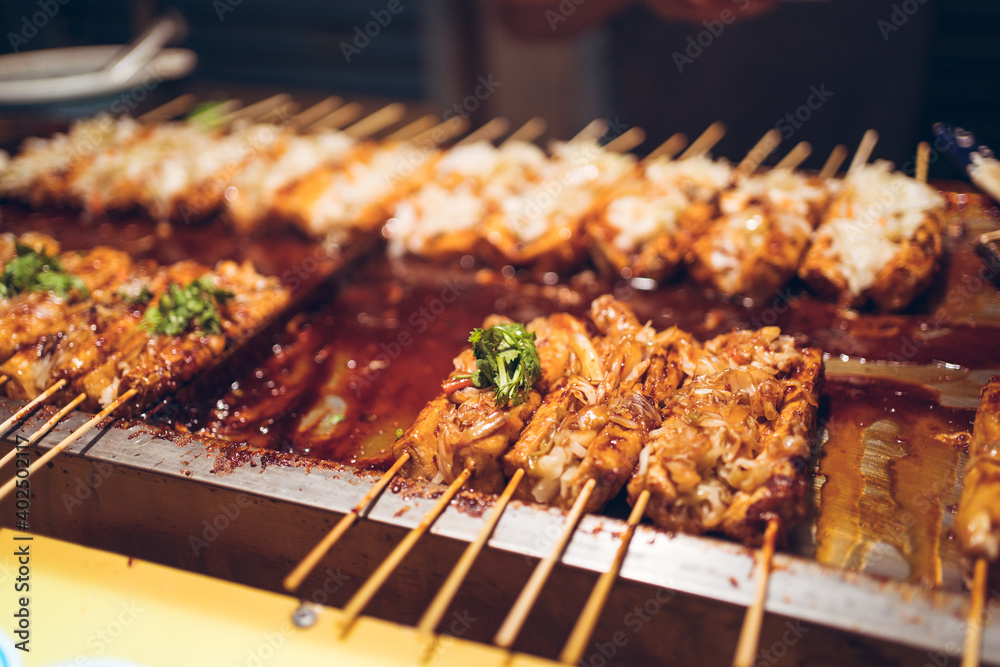 tofu skewers in taiwan night market