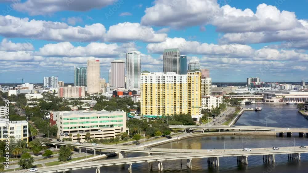 Aerial Hyperlapse of Cars on Interstate Street in Downtown Tampa, Florida Aerial Hyperlapse of Cars on Interstate Street in Downtown Tampa, Florida
