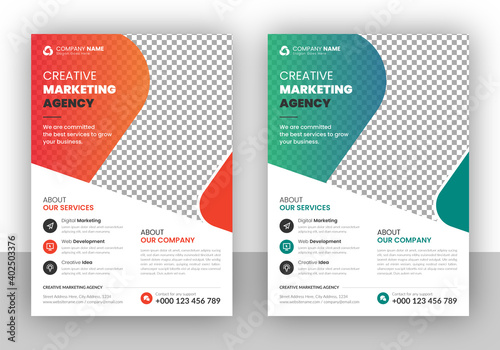Modern multipurpose creative corporate business agency marketing flyer and brochure cover page design in a4 size paper sheet with creative shape in a minimal template with clean and modern typography.