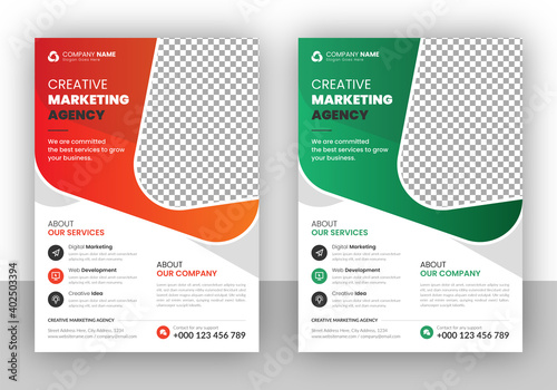 Modern multipurpose creative corporate business agency marketing flyer and brochure cover page design in a4 size paper sheet with creative shape in a minimal template with clean and modern typography.