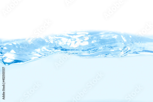 Water wave texture and water droplets isolated on white background