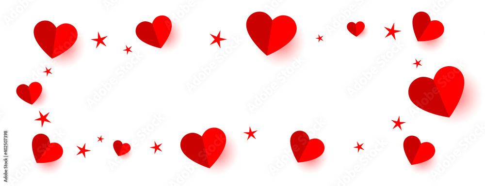 red hearts and stars frame banner with text space