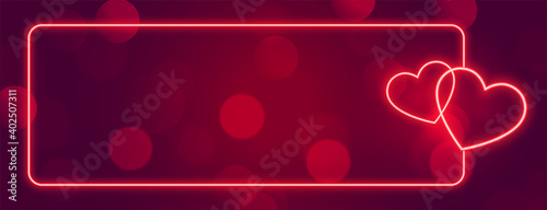 love neon hearts banner frame with text space