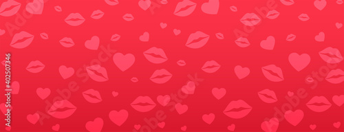 red hearts and lips romantic banner design