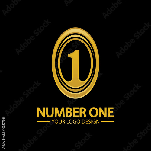 Golden Number one logo icon vector illustration design isolated black background
