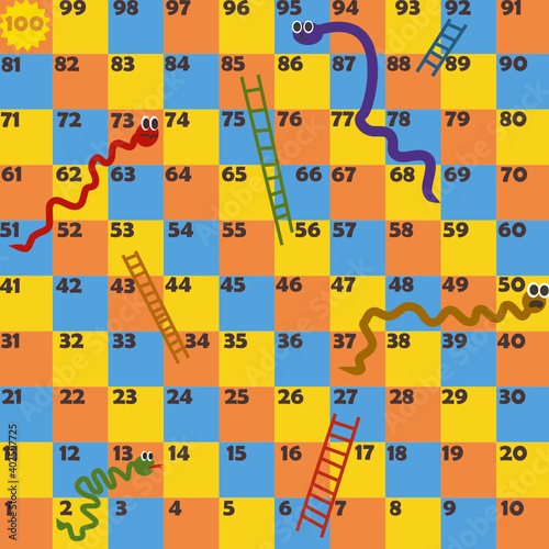 Snakes and ladders.Game board for children.Vector illustration of puzzle game.
