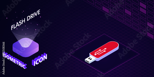 Flash drive isometric icon. Vector illustration. 3d concept