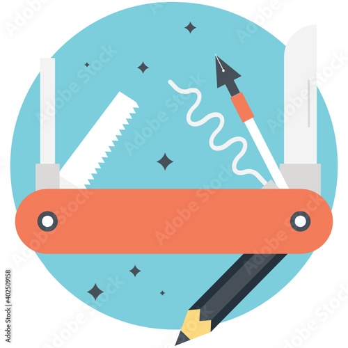 Swiss folding knife vector icon. Graphics of a swiss army knife. Pocket knife for adverts and catalogs