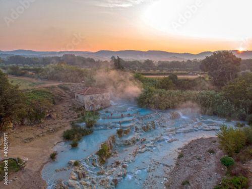 [Italy] Sunrise at the Saturnia hot springs.