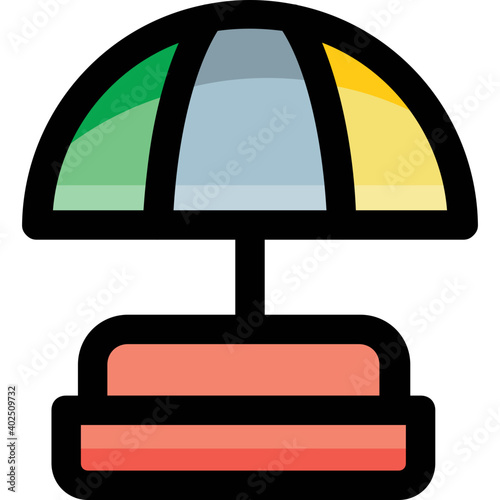 Illustration of summer umbrella, colorful striped parasol vector icon