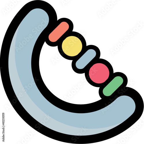 D-shaped baby rattle vector icon. Kids playing accessory graphic illustration 