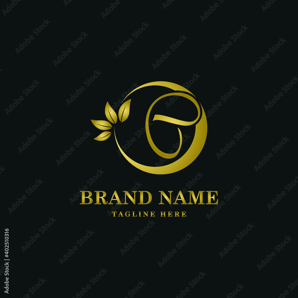 Golden Luxury Initial letter C on circle leaves for cosmetic, restaurant, boutique, hotel logo concept vector