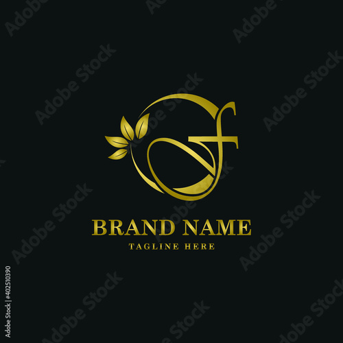 Golden Luxury Initial letter F on circle leaves for cosmetic, restaurant, boutique, hotel logo concept vector