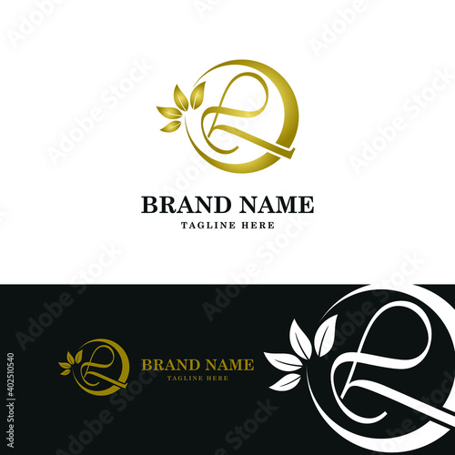 Golden Luxury Initial letter L on circle leaves for cosmetic, restaurant, boutique, hotel logo concept vector