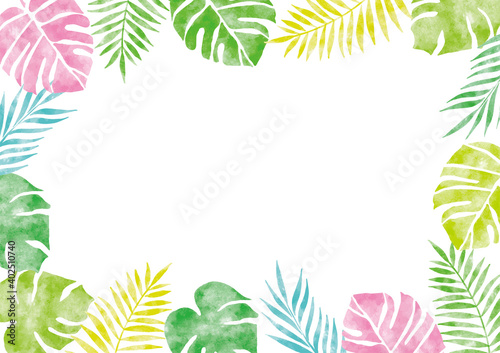 モンステラの葉フレーム_水彩