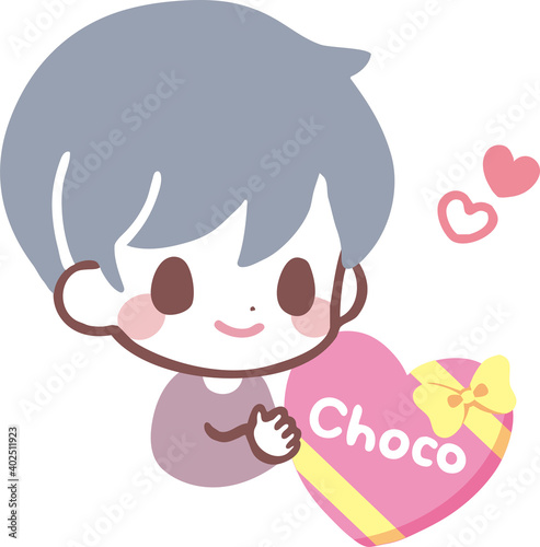 ハート型のチョコを持つ男の子のイラスト素材