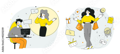 Customer orientation, flat business vector illustration. Special offer for clients, online shopping.
