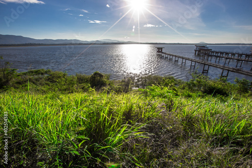 The background of the morning light  the wallpaper of the Twilight sky  the lake or the sea  is a natural beauty  seen between travel.