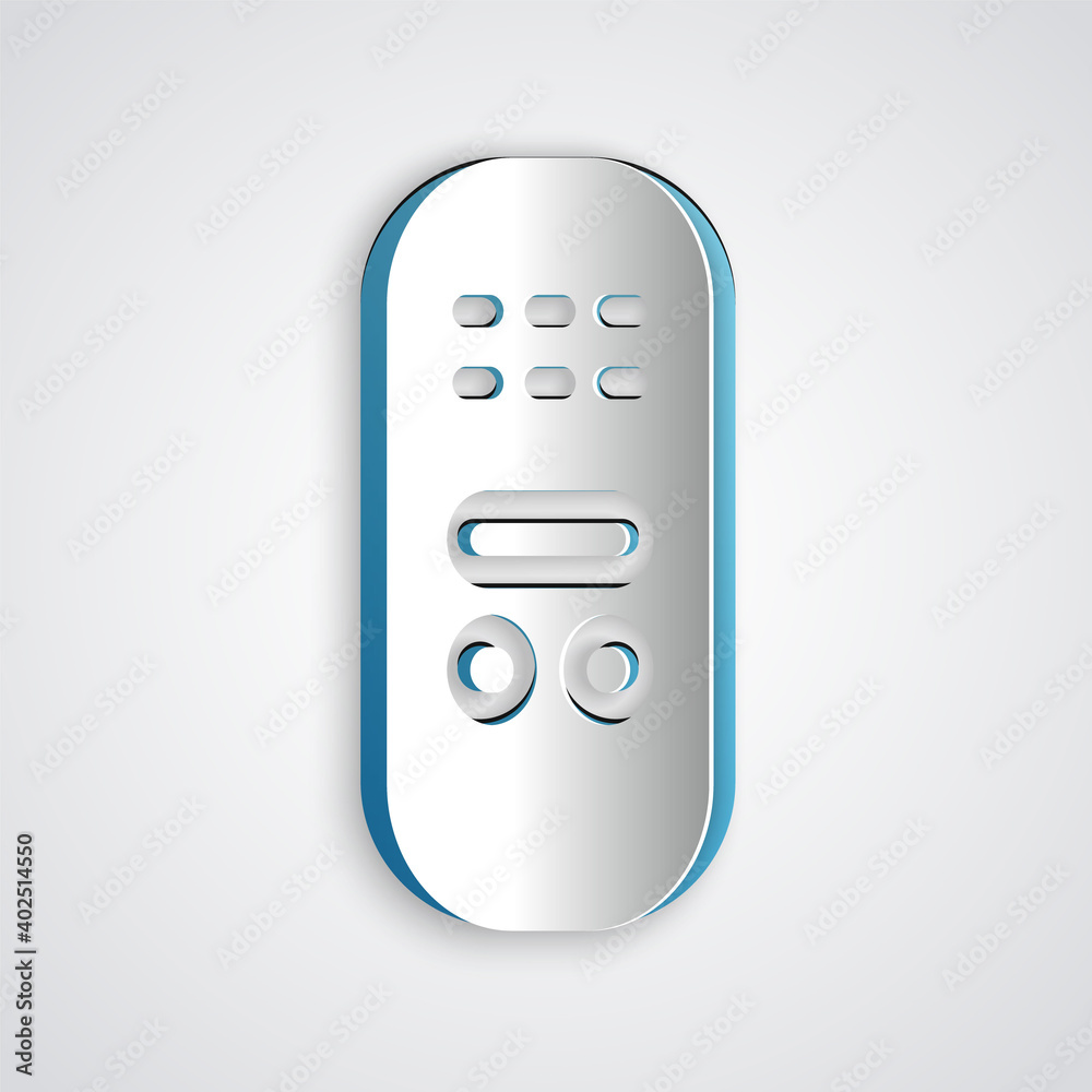 Paper cut Remote control icon isolated on grey background. Paper art style. Vector. Paper cut Remote control icon isolated on grey background. Paper art style. Vector.