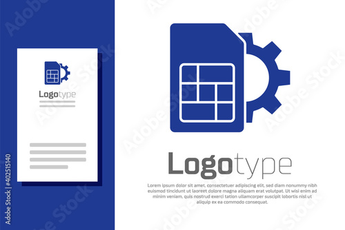 Blue Sim card setting icon isolated on white background. Mobile cellular phone sim card chip. Mobile telecommunications technology symbol. Logo design template element. Vector.