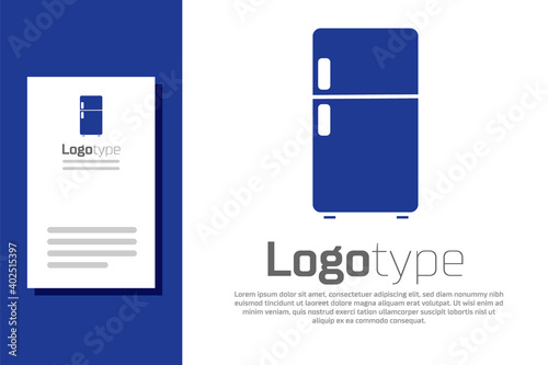 Blue Refrigerator icon isolated on white background. Fridge freezer refrigerator. Household tech and appliances. Logo design template element. Vector.