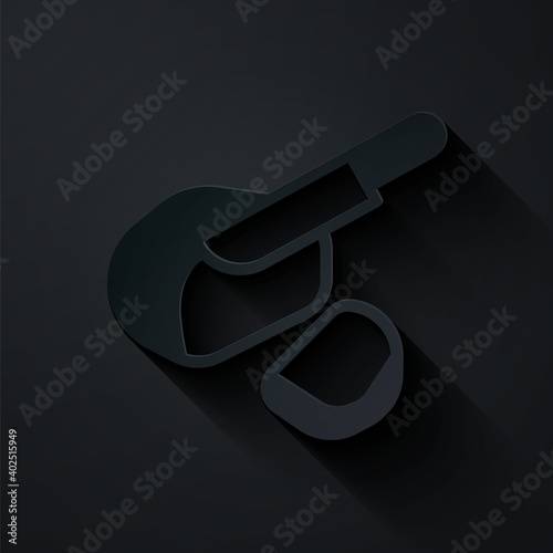 Paper cut Canadian peameal bacon icon isolated on black background. Paper art style. Vector.