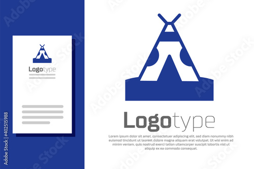 Blue Traditional indian teepee or wigwam icon isolated on white background. Indian tent. Logo design template element. Vector.