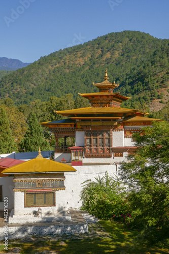 Vertical landscape view of the winter residence of the Je Khenpo at Punakha dzong in Western Bhutan  photo
