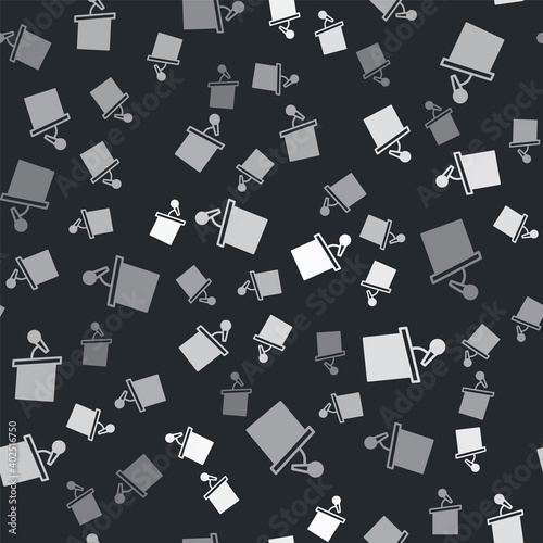Grey Stage stand or debate podium rostrum icon isolated seamless pattern on black background. Conference speech tribune. Vector.