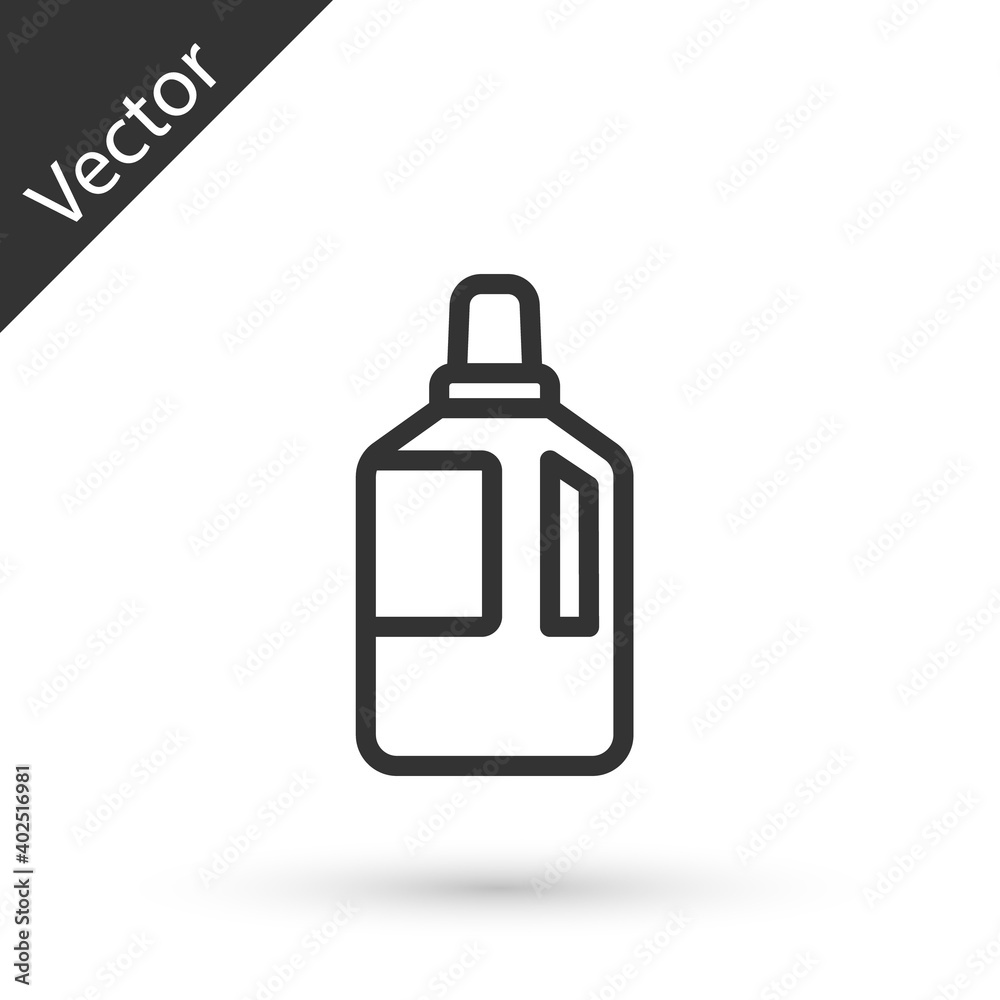 Grey line Fabric softener icon isolated on white background. Liquid laundry detergent, conditioner, cleaning agent, bleach. Vector Illustration. Grey line Fabric softener icon isolated on white background. Liquid laundry detergent, conditioner, cleaning agent, bleach. Vector Illustration.