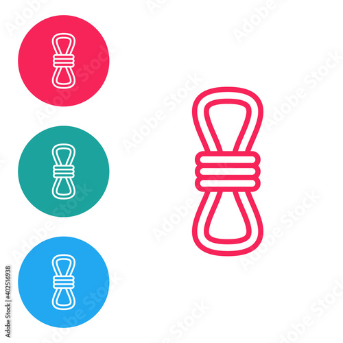Red line Climber rope icon isolated on white background. Extreme sport. Sport equipment. Set icons in circle buttons. Vector Illustration.