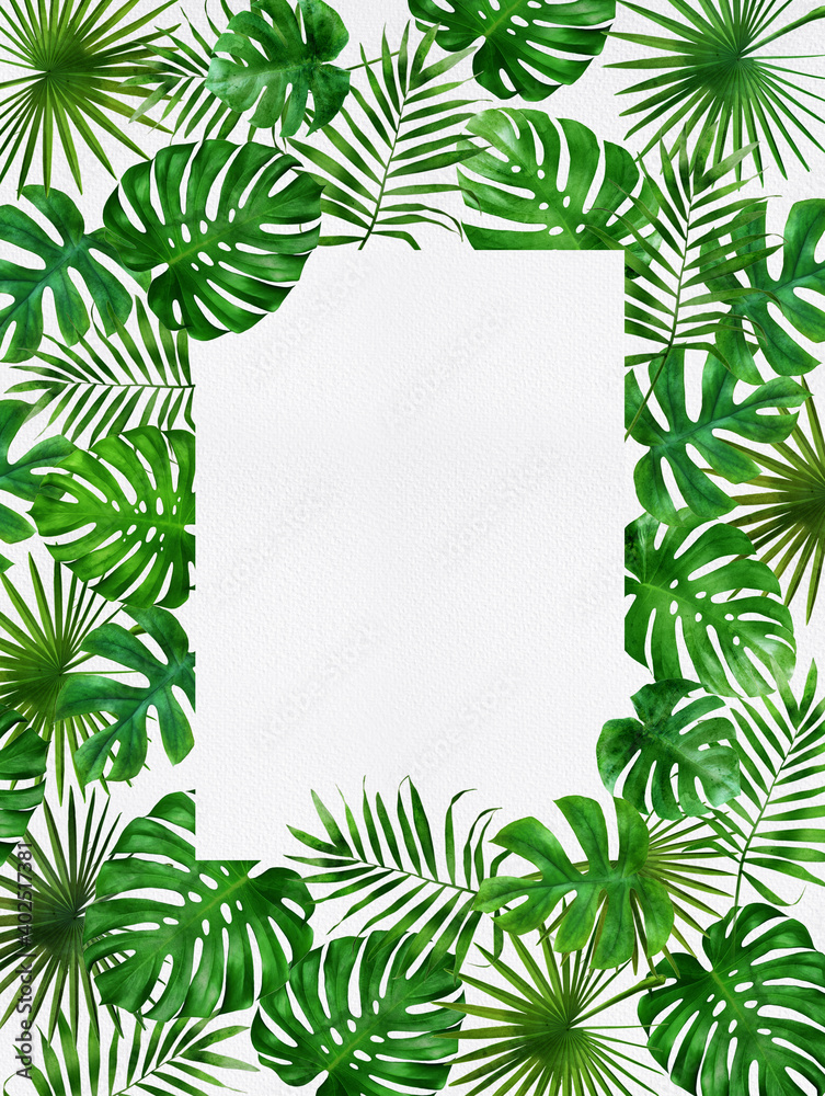 invitation card design, water color of tropical leaves