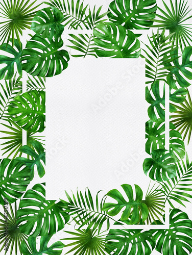 invitation card design  water color of tropical leaves