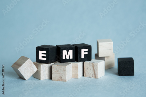 EMF. The text is on the dark and light cubes. Bright solution for business, financial, marketing concept photo