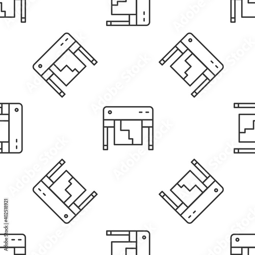 Grey line Plotter icon isolated seamless pattern on white background. Large format multifunction printer. Polygraphy, printshop service. Vector.