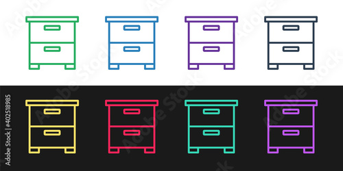 Set line Furniture nightstand icon isolated on black and white background. Vector.