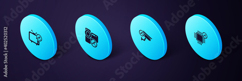 Set Isometric Processor service, Security camera, Video and Tv icon. Vector.
