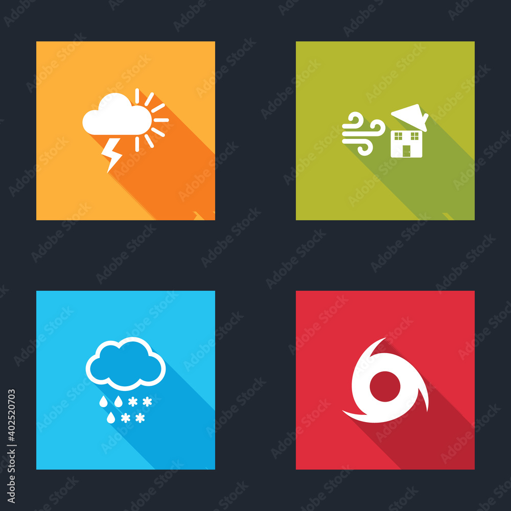 Set Storm, Tornado swirl, Cloud with snow and rain and icon. Vector. Set Storm, Tornado swirl, Cloud with snow and rain and icon. Vector.