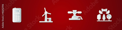 Set Remote control, Wind turbine, Automatic irrigation sprinklers and Smart farm with drone icon. Vector.