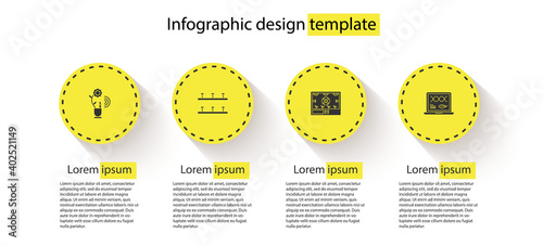 Set Smart farming technology, Automatic irrigation sprinklers, and Genetic engineering modification. Business infographic template. Vector.