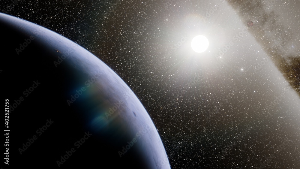 Naklejka premium Planets and galaxy, science fiction wallpaper. Beauty of deep space. Billions of galaxy in the universe Cosmic art background 3d render 