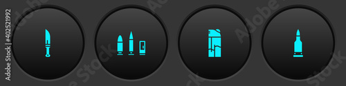 Set Hunter knife, Bullet and cartridge, Lighter and icon. Vector.