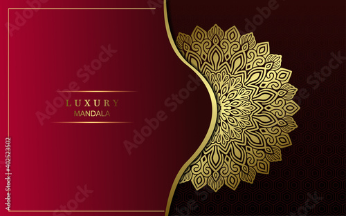 Luxury gold mandala ornate background for wedding invitation, book cover with mandala element style premium vector