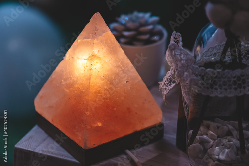 piramide shape lamp made of salt photo