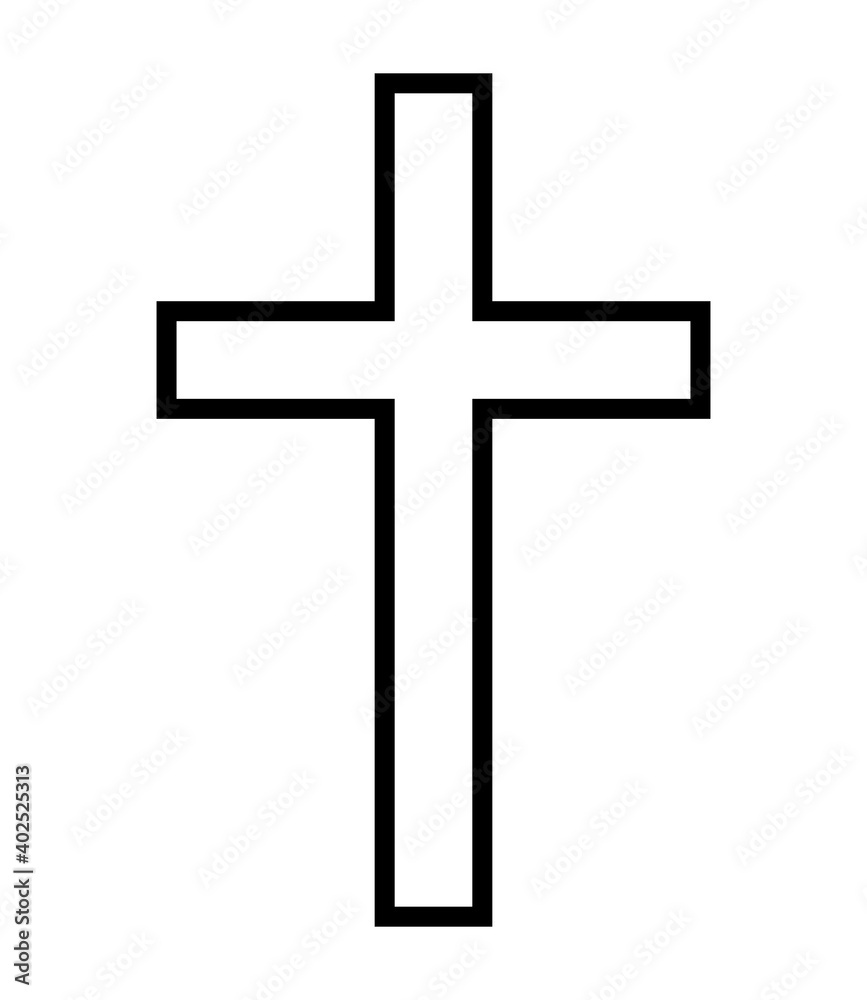 Christian cross line icon. Religion symbol. Outline vector illustration isolated on white background.