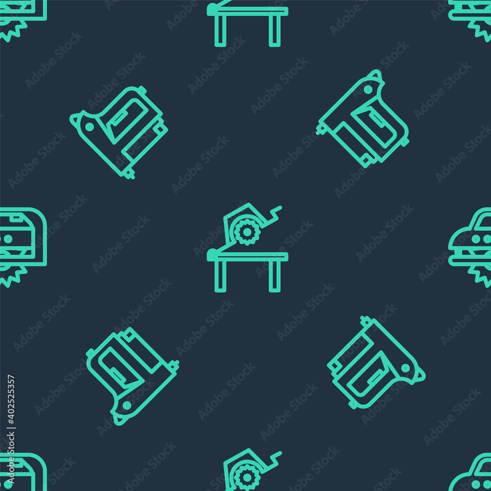 Set line Table saw for woodwork, Electric construction stapler and circular on seamless pattern. Vector. Set line Table saw for woodwork, Electric construction stapler and circular on seamless pattern. Vector.