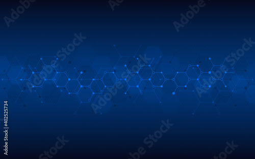 Geometric abstract background of innovation technology concept. Hexagon pattern, molecular structure, genetic engineering. Concepts and ideas for technology, science, and medicine. Vector illustration